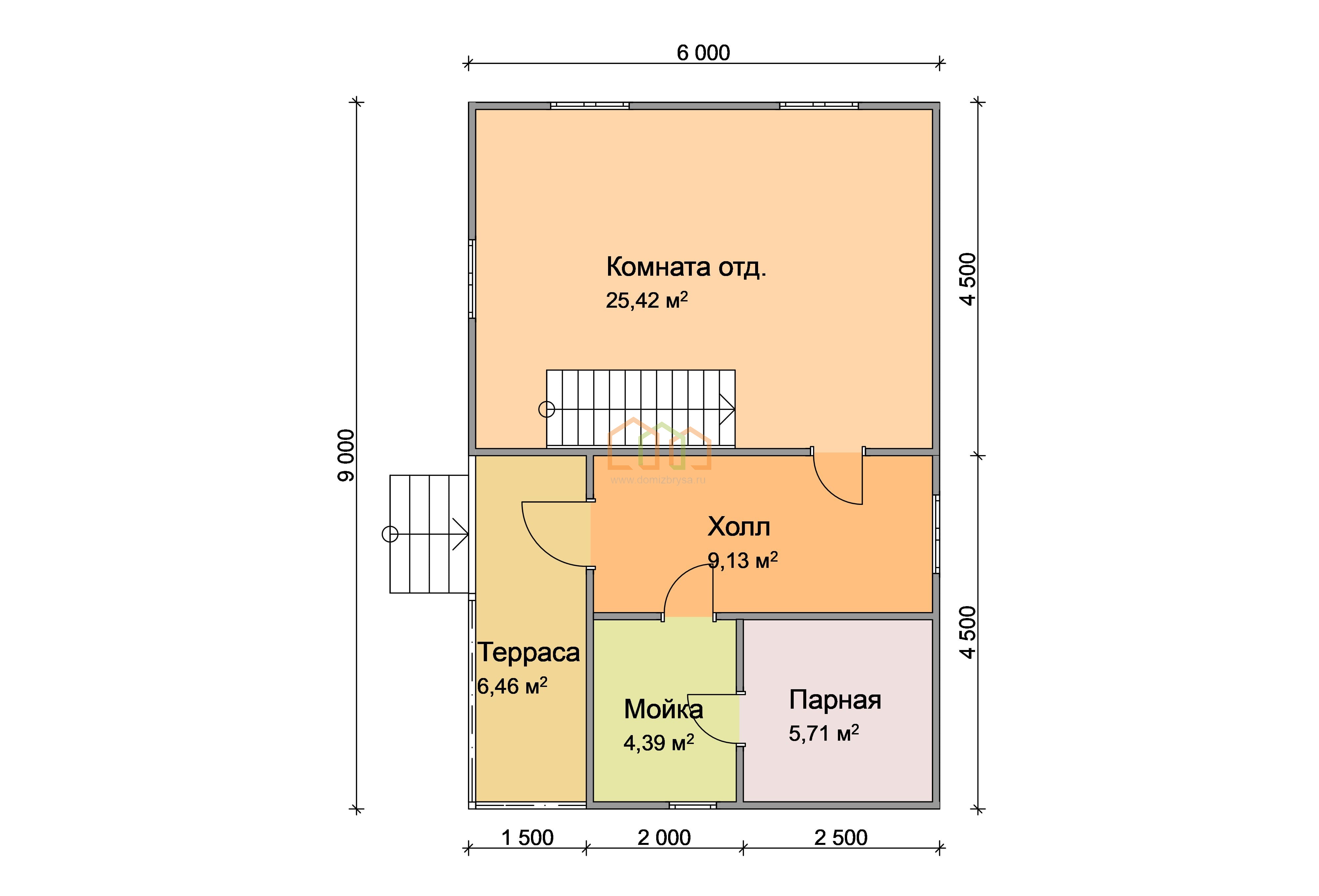 Каркасная баня с мансардой Сатурн-1 (К) 6x9 Площадь: 94.5 м² с террасой под  ключ в Симферополе