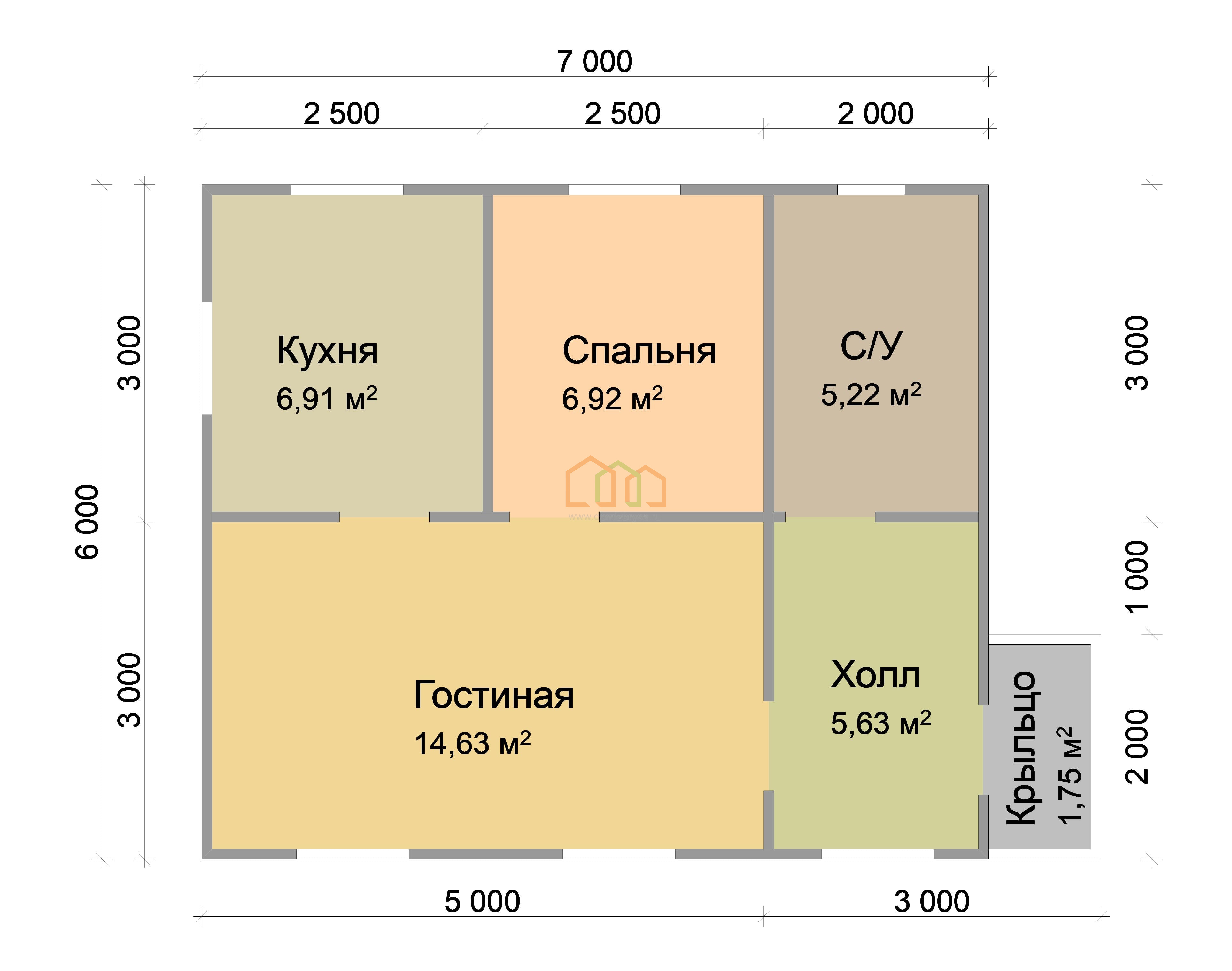 Каркасный дом без отделки 6х7 с мансардой - цена 610000 руб в Симферополе.  Площадь: 75,5 м² с крыльцом